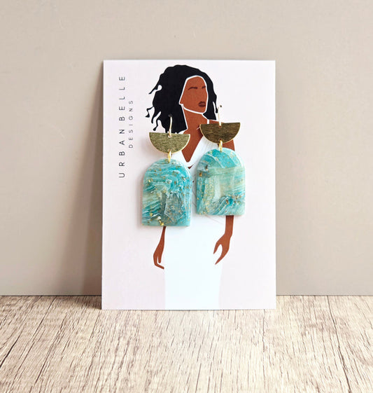 ALAYA Agate Inspired Statement Earrings - Aqua