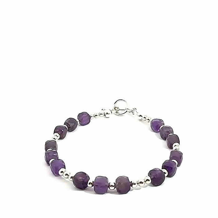 One 6.75'' Amethyst gemstone bracelet w/SS toggle & beads (8x8mm cubes & SS beads)