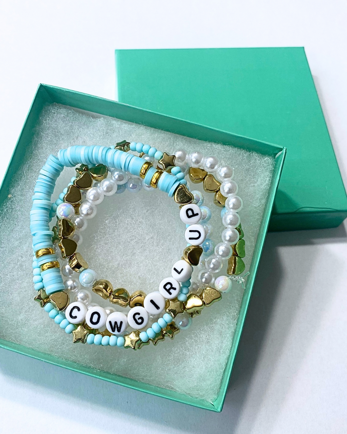 Arenas Tour Bracelet Stack Cowgirl Up Sky/Gold • NEW