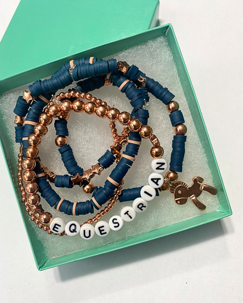 Arenas Tour Bracelet Stack Equestrian Navy/Rose Gold • NEW