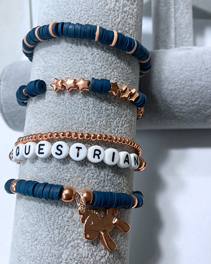 Arenas Tour Bracelet Stack Equestrian Navy/Rose Gold • NEW