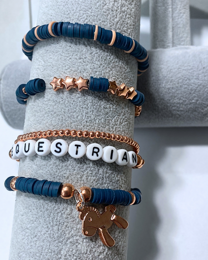 Arenas Tour Bracelet Stack Equestrian Navy/Rose Gold • NEW