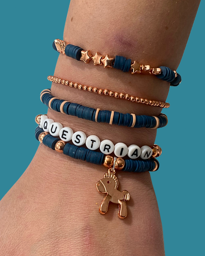 Arenas Tour Bracelet Stack Equestrian Navy/Rose Gold • NEW