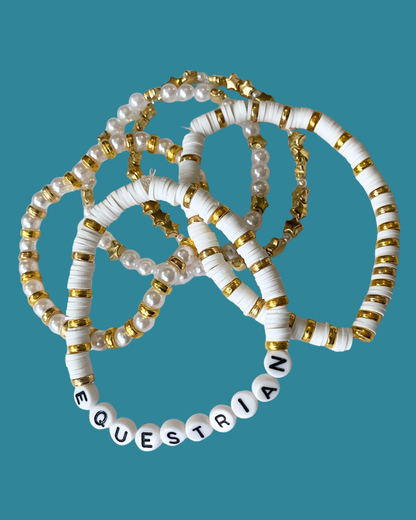 Arenas Tour Bracelet Stack: Equestrian White/Gold • NEW