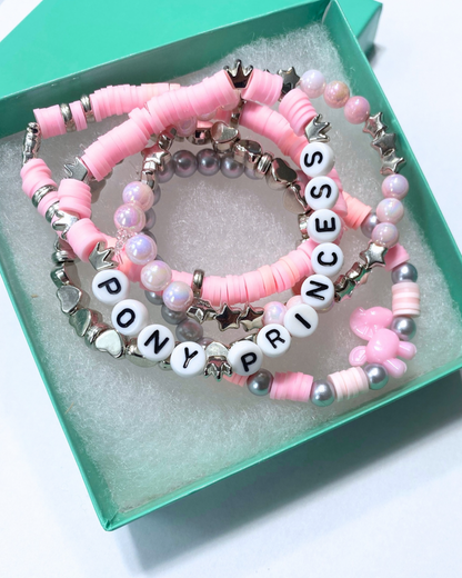 Arenas Tour Bracelet Stack Pony Princess Pink/Silver • NEW