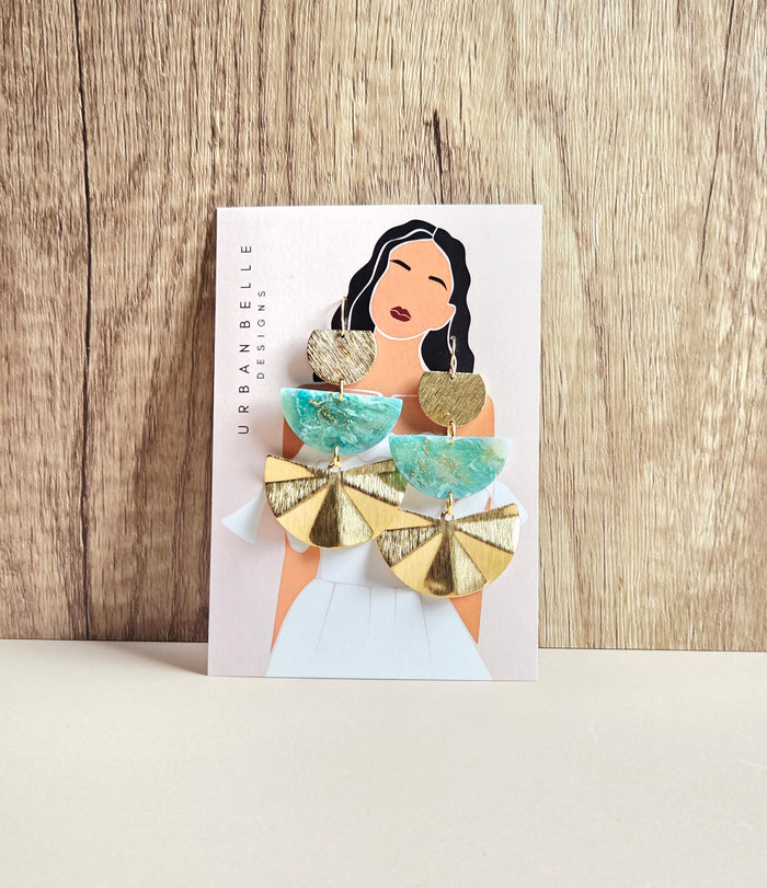 AVA Fan Statement Earrings 14K Gold Filled - Emerald Essence