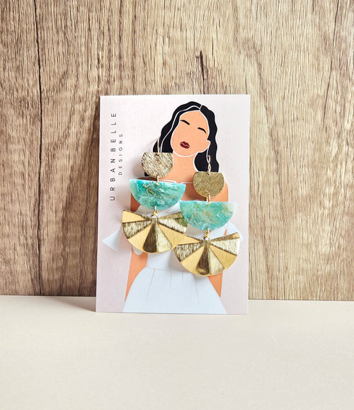 AVA Fan Statement Earrings 14K Gold Filled - Emerald Essence
