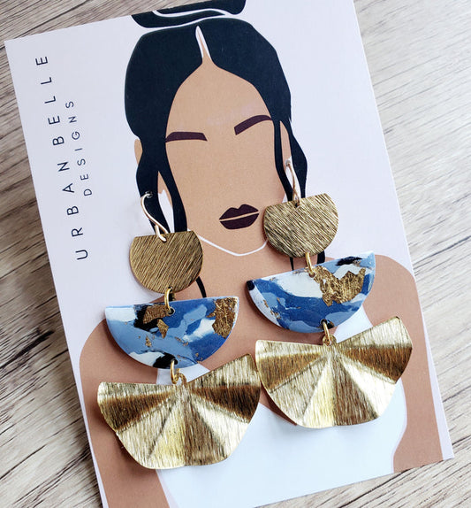 AVA Statement Earrings 14K Gold Filled - Navy/Gold Terrazzo