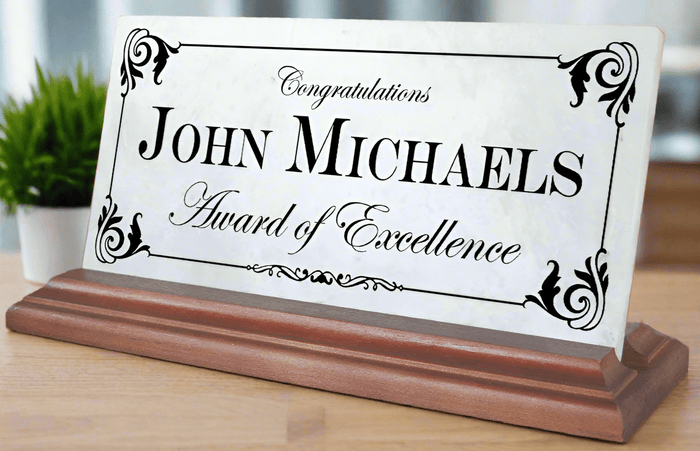 Custom Recognition Plaque Marble Award For Desk Shelf Mantle 8in x 4.5in - Broad Bay Personalized Gifts Shipped Fast