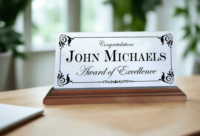 Custom Recognition Plaque Marble Award For Desk Shelf Mantle 8in x 4.5in - Broad Bay Personalized Gifts Shipped Fast