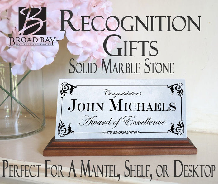 Custom Recognition Plaque Marble Award For Desk Shelf Mantle 8in x 4.5in - Broad Bay Personalized Gifts Shipped Fast