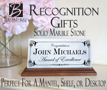 Custom Recognition Plaque Marble Award For Desk Shelf Mantle 8in x 4.5in - Broad Bay Personalized Gifts Shipped Fast