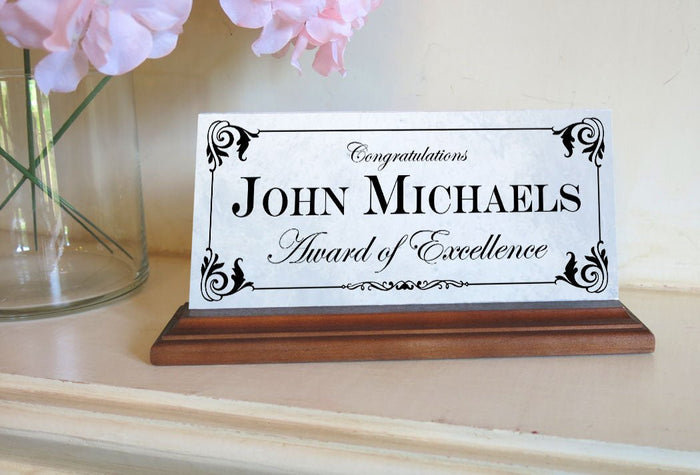 Custom Recognition Plaque Marble Award For Desk Shelf Mantle 8in x 4.5in - Broad Bay Personalized Gifts Shipped Fast