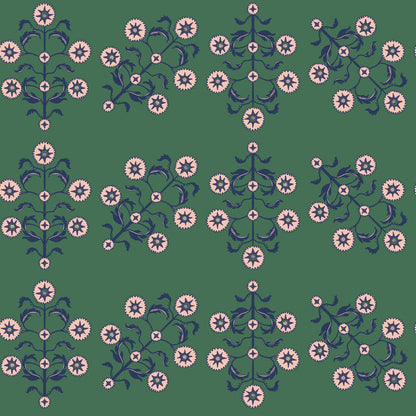 Up-close swatch of Block Print Floral WALLPAPER in green.