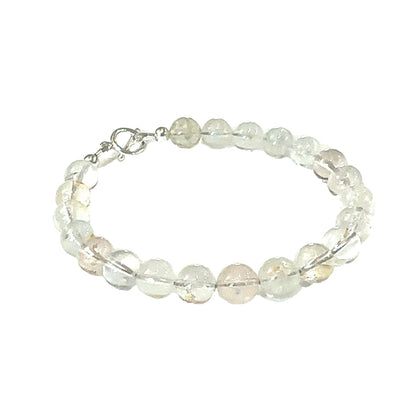 Handmade Blue Topaz gemstone bracelet with sterling silver toggle clasp, November birthstone jewelry on white front view