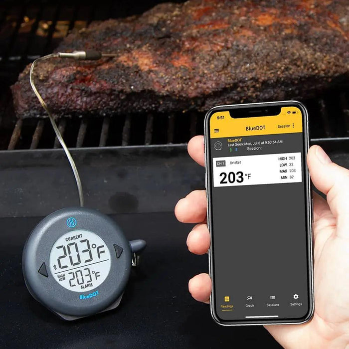 BlueDOT Alarm Thermometer with Bluetooth Wireless Technology ThermoWorks Indigo Pool Patio BBQ