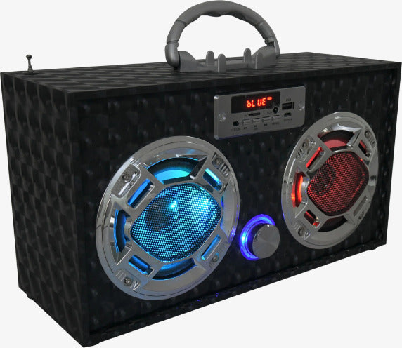 Bluetooth FM Radio W LED Speakers Black Boombox