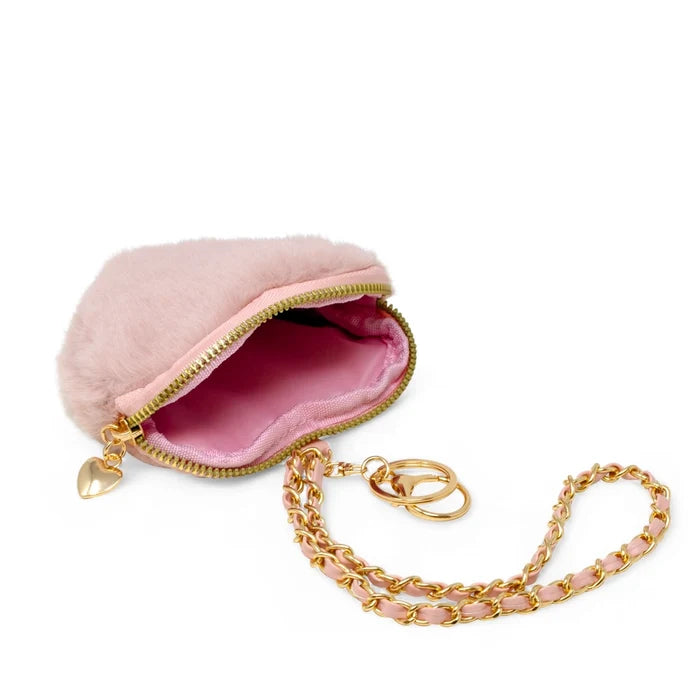 Blush Pink Fuzzy Heart Coin Purse Wrist