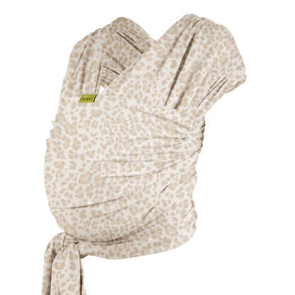 A Boba Classic Baby Wrap, made from a soft 95% French Terry cotton blend and 5% Spandex. Ergonomic, award-winning design fits babies from 7 Ibs to 35 Ibs, best up to 20 Ibs. Machine washable, dryer friendly, and certified hip-healthy. Sand Leopard