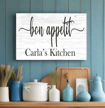 Bon Appetit Kitchen Sign With Custom Name - Solid Wood - Broad Bay Personalized Gifts Shipped Fast