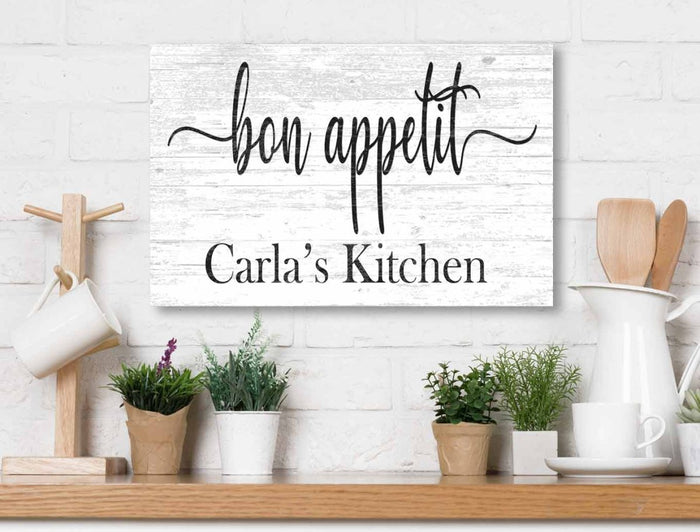 Bon Appetit Kitchen Sign With Custom Name - Solid Wood - Broad Bay Personalized Gifts Shipped Fast