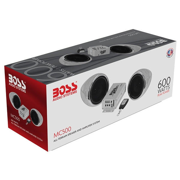 Boss Set De Bocinas Con Amplificador Para Moto 600W, Usb , Sd ,  Auxiliar ,  Radio