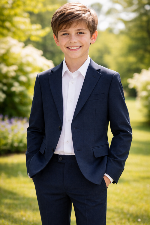 Boy's Fashion SOHO Stretch Suit - Navy Herringbone Pattern