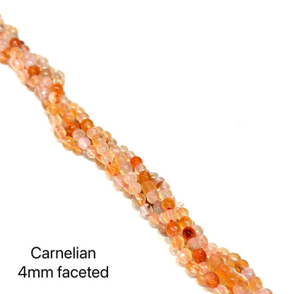 One Carnelian 4mm faceted round 16'' gemstone strand