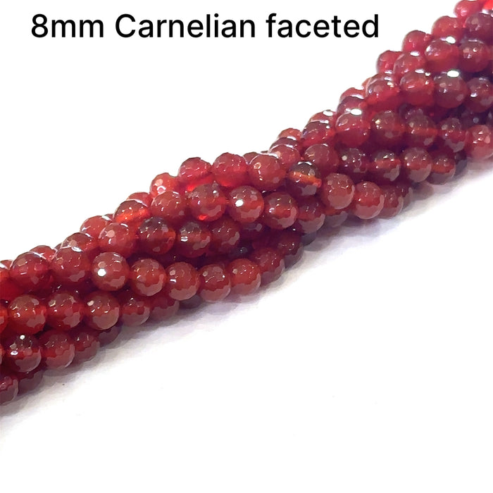One Carnelian 8mm faceted round 16'' gemstone strand