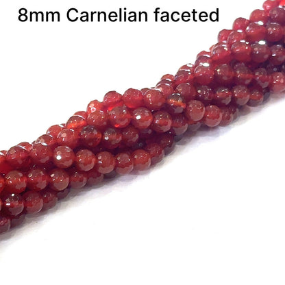 One Carnelian 8mm faceted round 16'' gemstone strand