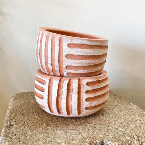 Carved White & Terracotta Planter
