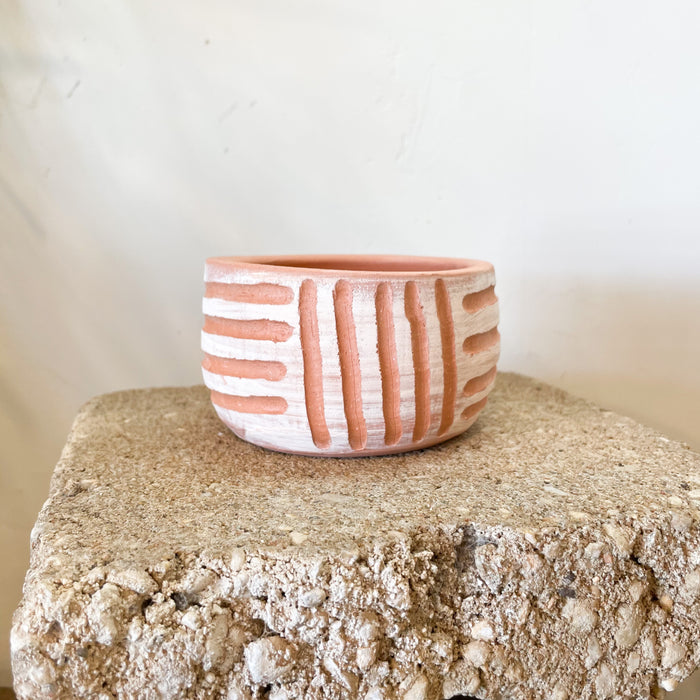 Carved White & Terracotta Planter