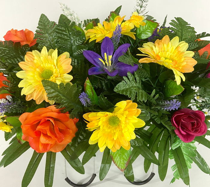 Cemetery Headstone Saddle -Purple Orange Yellow Mix Grave Decoration