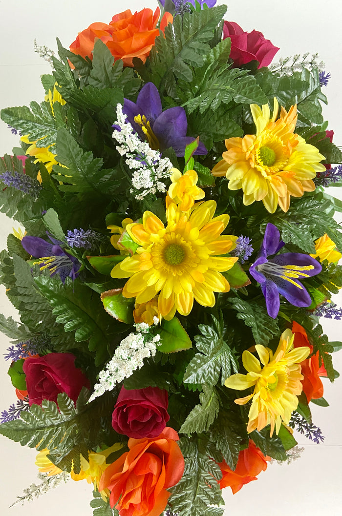 Cemetery Headstone Saddle -Purple Orange Yellow Mix Grave Decoration