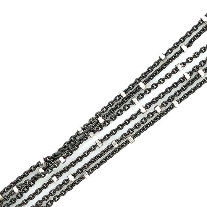 Black Sterling Silver beaded Cable Chain 1.1mm 18"