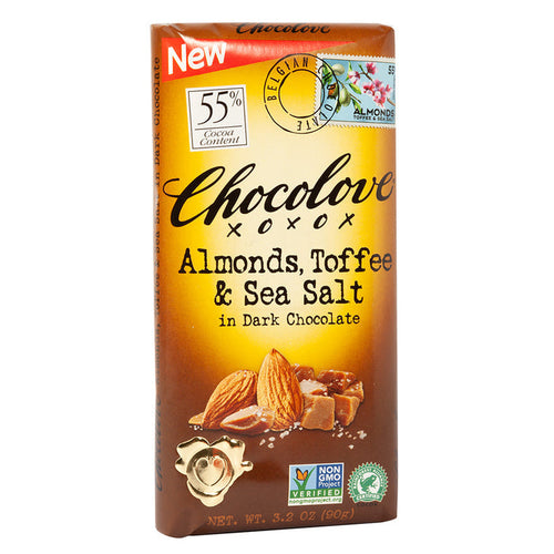 Chocolove Dark Chocolate Almond Toffee And Sea Salt 3.2oz - 12ct