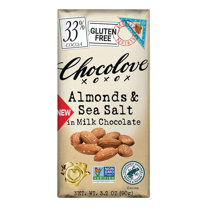 Chocolove Milk Chocolate Almond and Sea Salt Candy Bar - 12 Count