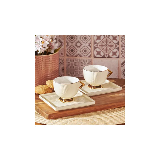 Coffret de tasses à café Karaca Art Deco pour 2 personnes, couleur crème, 90 ml