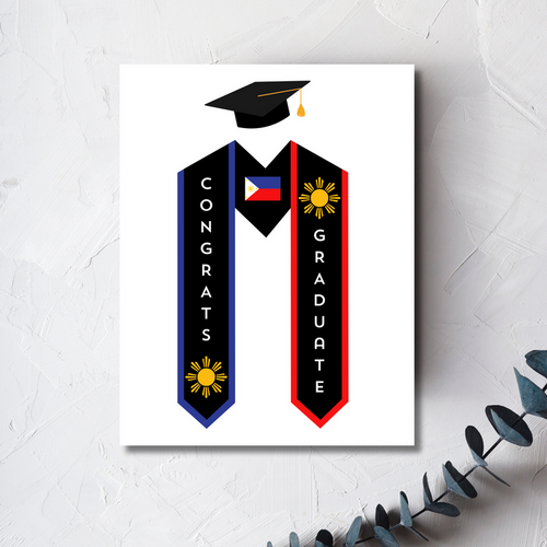 Congrats Graduate Filipino Greeting Card, Filipino Flag, Filipino Sun, Filipino Art Card
