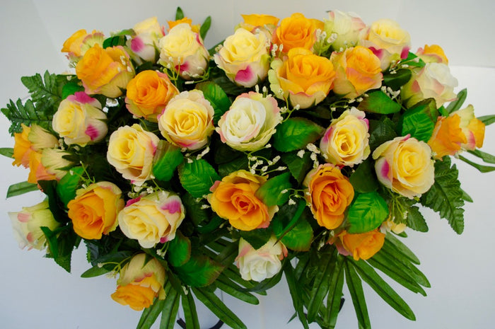 Cream and Yellow Roses Cemetery Saddle Headstone Decoration Summer Grave Decoration