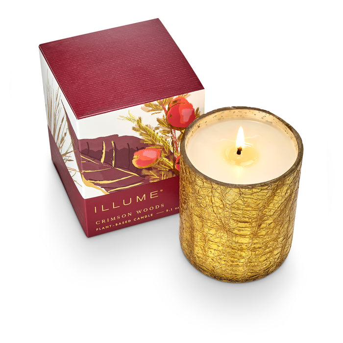 Crimson Woods Small Boxed Crackle Glass Candle