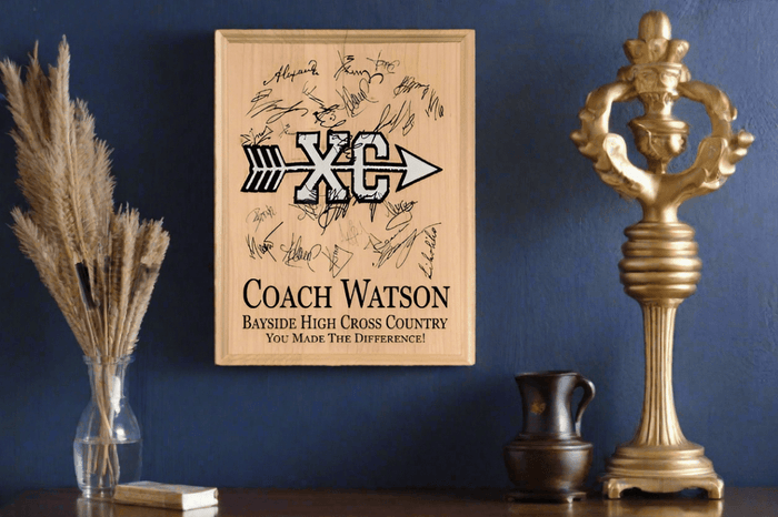 Cross Country Coach Gift Plaque Award SIGNABLE for Team Notes & Signatures - Broad Bay Personalized Gifts Shipped Fast