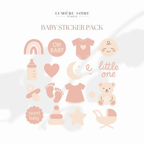 Cute Baby Stickers | Pastel Pink Beige PNGs | Transparent Background | Perfect for Canva & Social Media