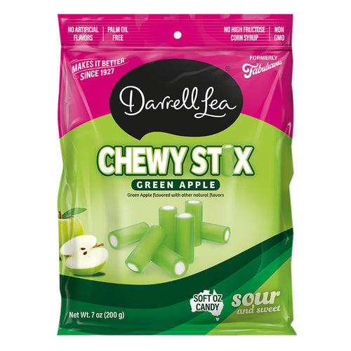 Darrell Lea Fabulicious Sour Green Apple Candy Stix - 8 Count Bags
