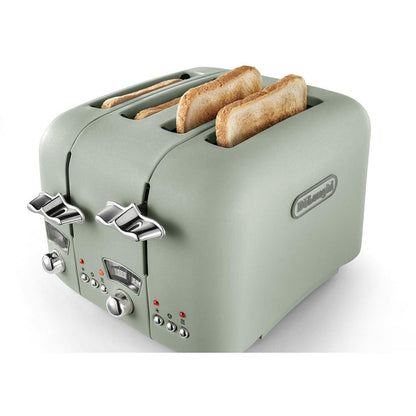 DeLonghi Argento Flora 1800W 4 Slice Toaster - Green | CT04.GR from DID Electrical - guaranteed Irish, guaranteed quality service. (6890772496572)