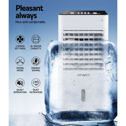 Devanti Evaporative Air Cooler Conditioner Portable 6L Cooling Fan Humidifier -Home Living Store - -