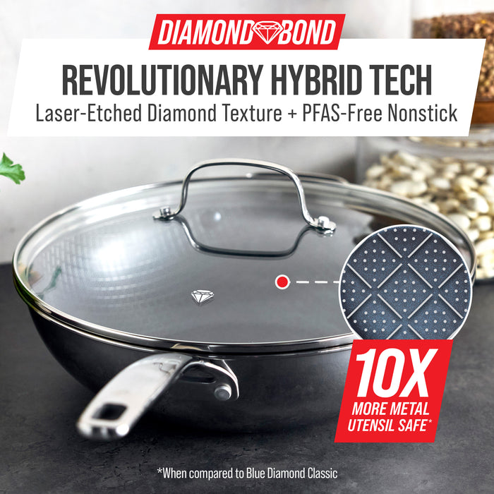 Diamond Bond 12" Wok with Lid and Helper Handle