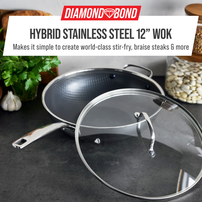 Diamond Bond 12" Wok with Lid and Helper Handle