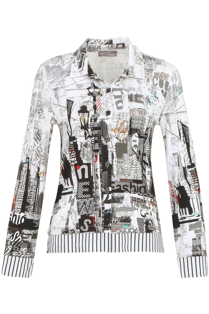 Dolcezza 74672 Shirt Black City Life Print - Dotique