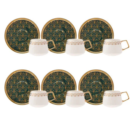 Ensemble de 12 Pièces Karaca Verde en Porcelaine – Tasses à Espresso Café Turc pour 6 Personnes, 100 ml, Multicolore